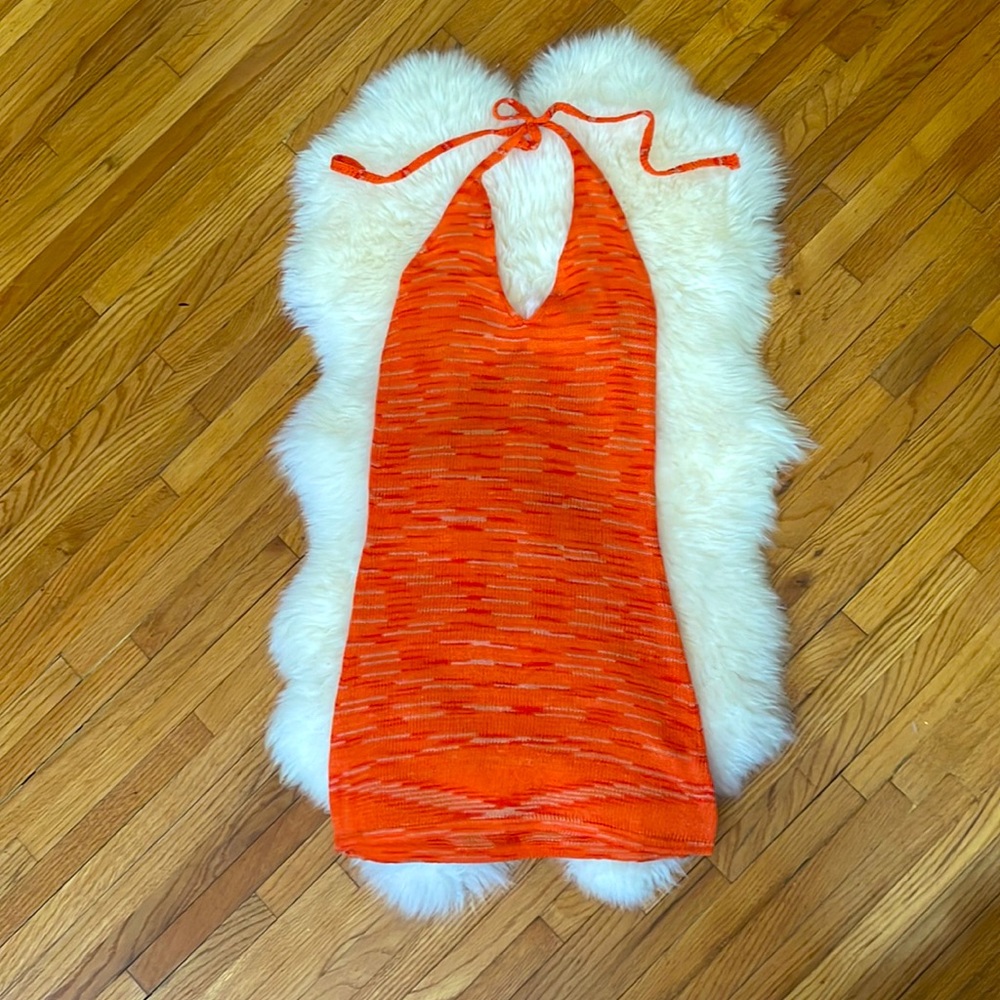 Up And Down Orange Halter Dress (Size Small)